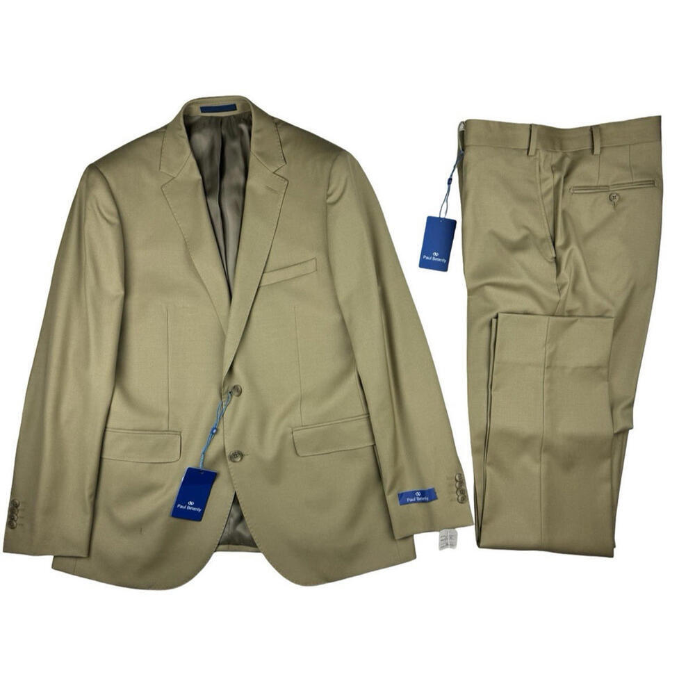 Paul Betenly Wool Two Piece Relaxed Fit Suit Tan Size Us 42 R | 38 W
